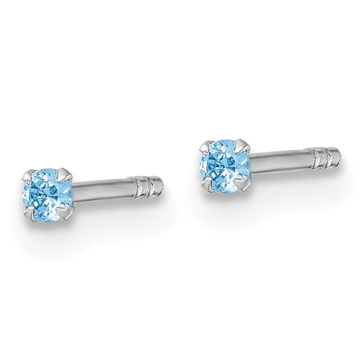 Sterling Silver Madi K Rhodium-plated 2.00mm Blue CZ Childrens Stud Post Earrings Secondary image