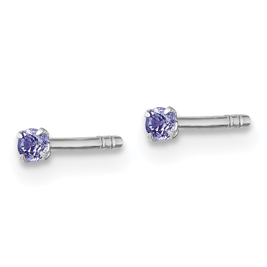 Sterling Silver Madi K Rhodium-plated 2.00mm Purple CZ Childrens Stud Post Earrings Secondary image