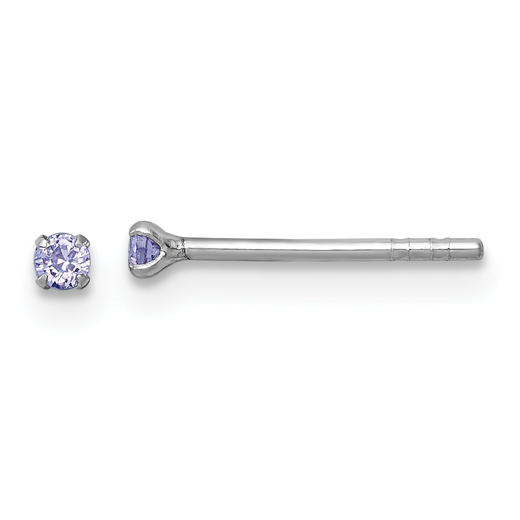 Sterling Silver Madi K Rhodium-plated 2.00mm Purple CZ Childrens Stud Post Earrings