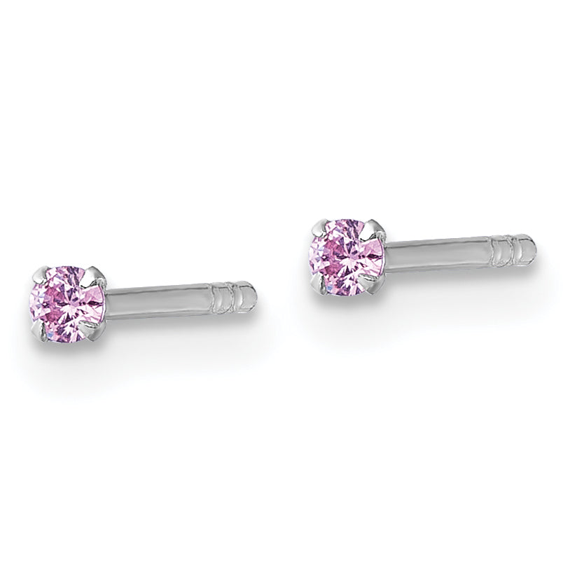 Sterling Silver Madi K Rhodium-plated 2.00mm Pink CZ Childrens Stud Post Earrings Secondary image