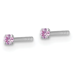 Sterling Silver Madi K Rhodium-plated 2.00mm Pink CZ Childrens Stud Post Earrings