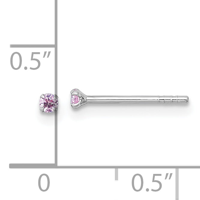 Sterling Silver Madi K Rhodium-plated 2.00mm Pink CZ Childrens Stud Post Earrings