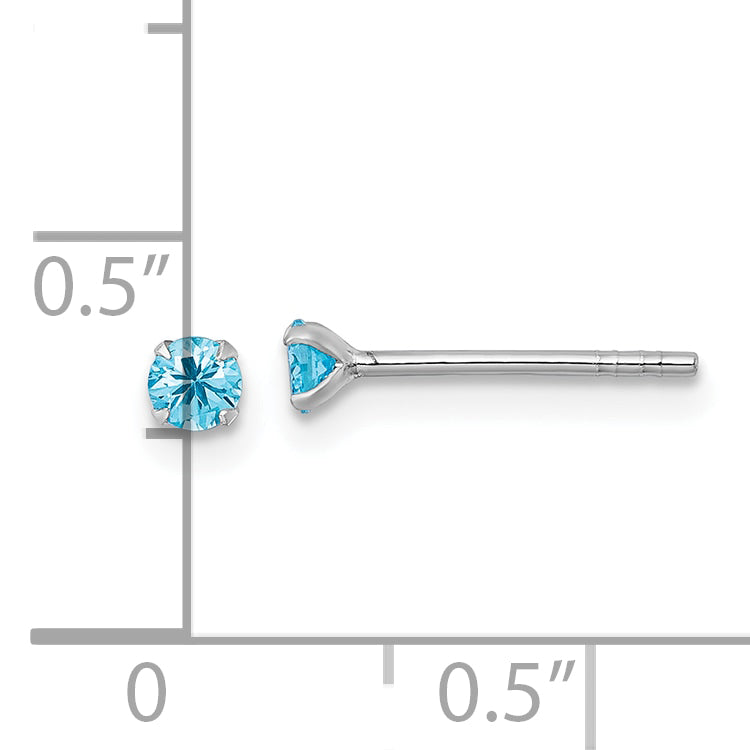 Sterling Silver Madi K Rhodium-plated 3.00mm Blue CZ Childrens Stud Post Earrings