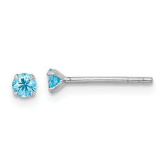 Sterling Silver Madi K Rhodium-plated 3.00mm Blue CZ Childrens Stud Post Earrings