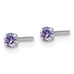 Sterling Silver Madi K Rhodium-plated 3.00mm Purple CZ Childrens Stud Post Earrings