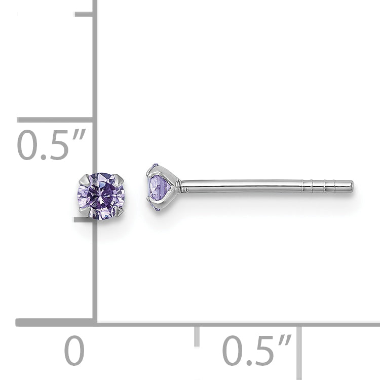 Sterling Silver Madi K Rhodium-plated 3.00mm Purple CZ Childrens Stud Post Earrings