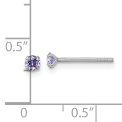 Sterling Silver Madi K Rhodium-plated 3.00mm Purple CZ Childrens Stud Post Earrings