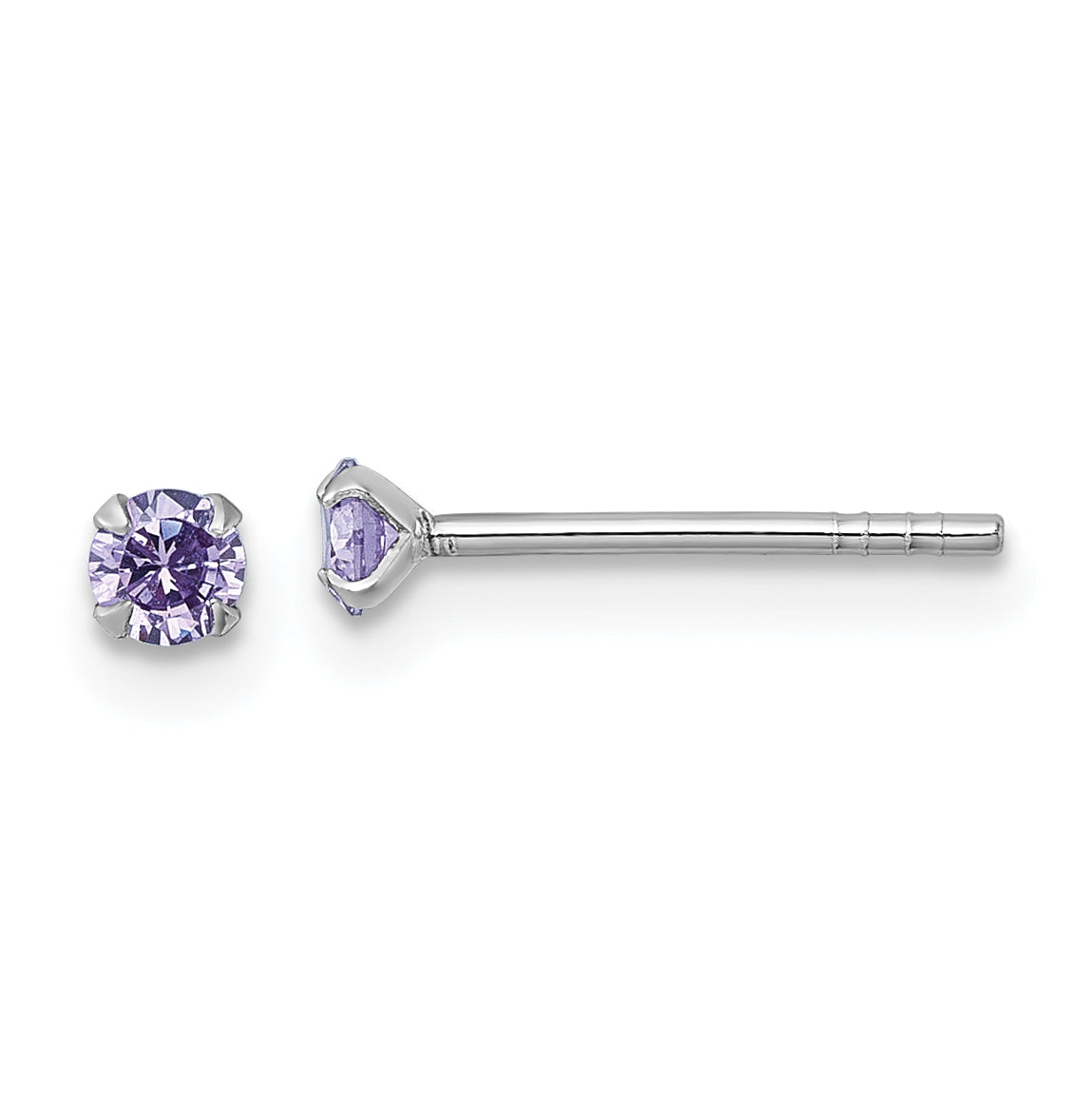 Sterling Silver Madi K Rhodium-plated 3.00mm Purple CZ Childrens Stud Post Earrings Main image