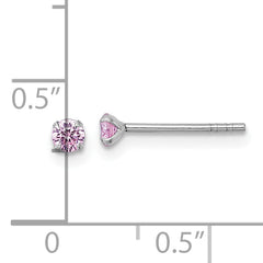 Sterling Silver Madi K Rhodium-plated 3.00mm Pink CZ Childrens Stud Post Earrings