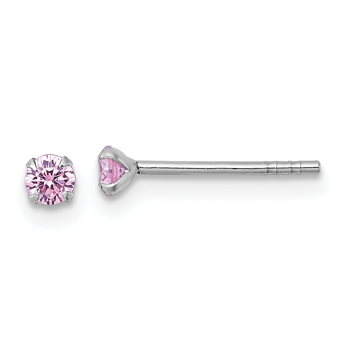 Sterling Silver Madi K Rhodium-plated 3.00mm Pink CZ Childrens Stud Post Earrings Main image