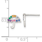 Sterling Silver Polished Multi-color Nano Crystals Umbrella Childrens Post Earrings