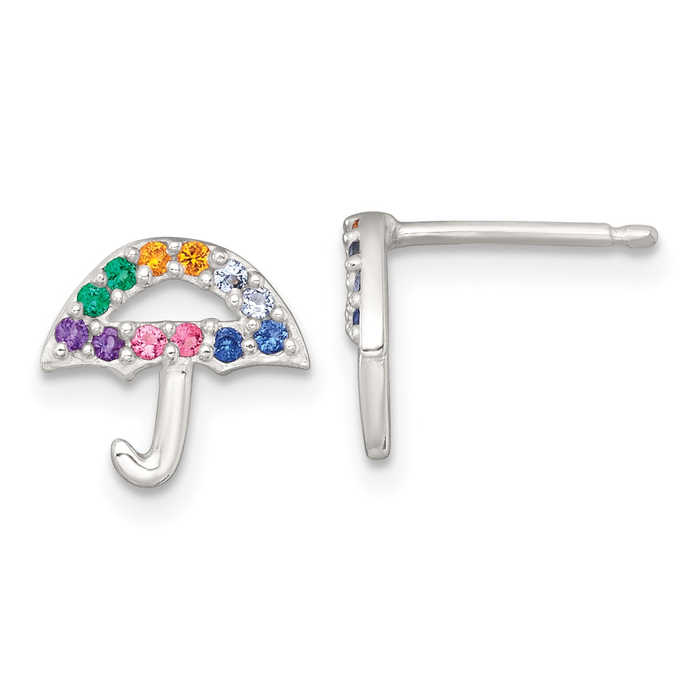 Sterling Silver Polished Multi-color Nano Crystals Umbrella Childrens Post Earrings Main image