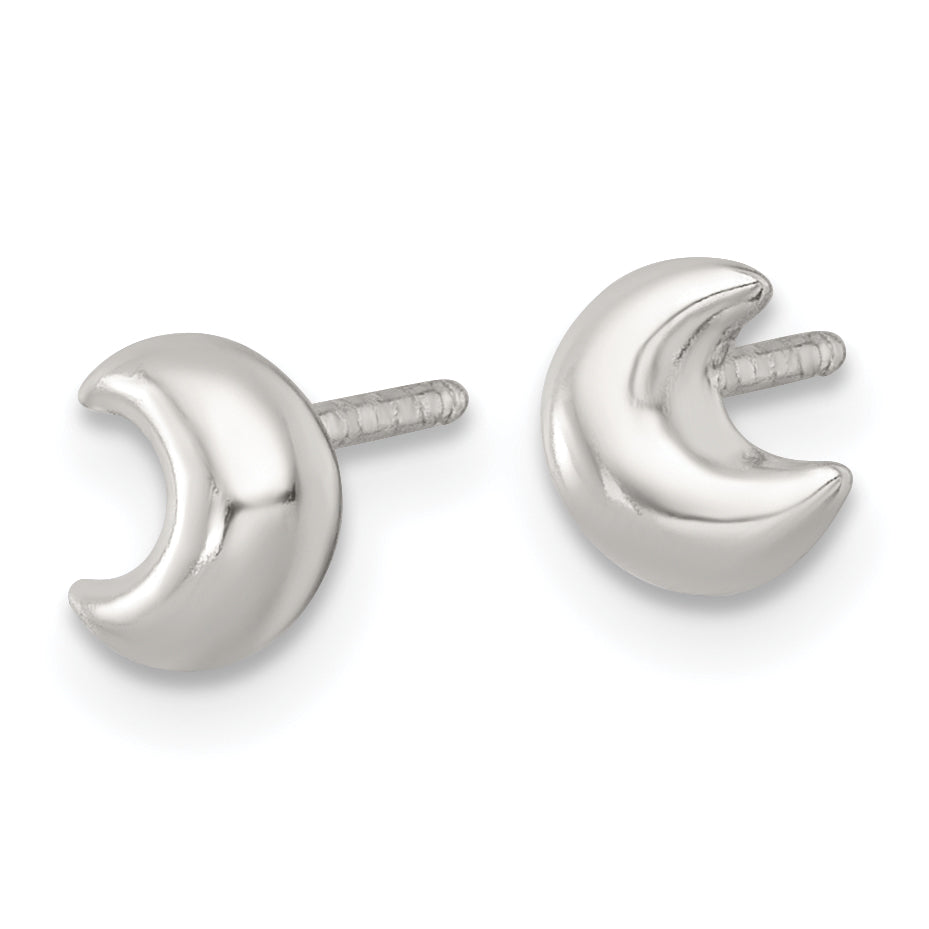 Sterling Silver Polished Puffed Moon Childrens Post Earrings Secondary image