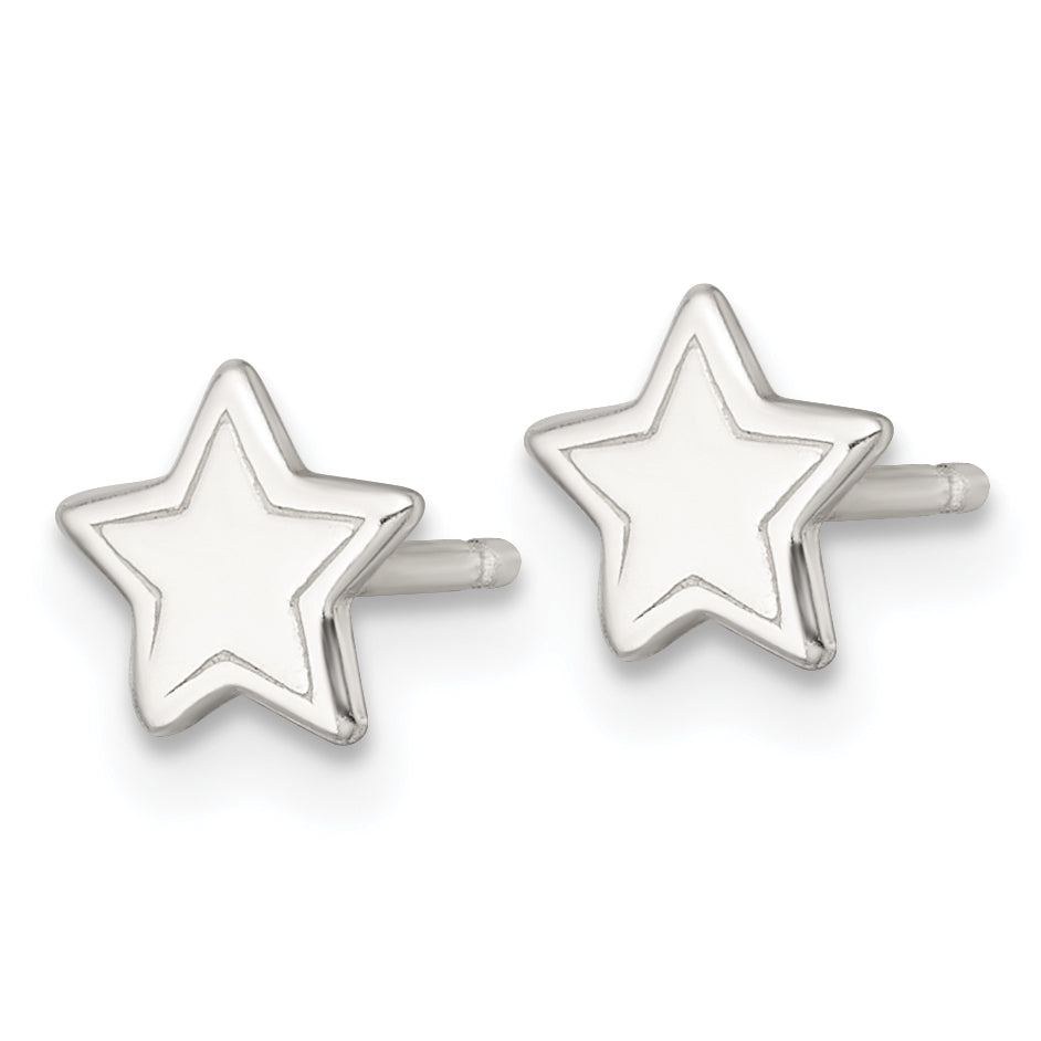 Sterling Silver Polished and Grooved Star Childrens Post Earrings Secondary image