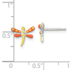 Sterling Silver Polished Yellow and Orange Enameled Dragonfly Childrens Post Earrings