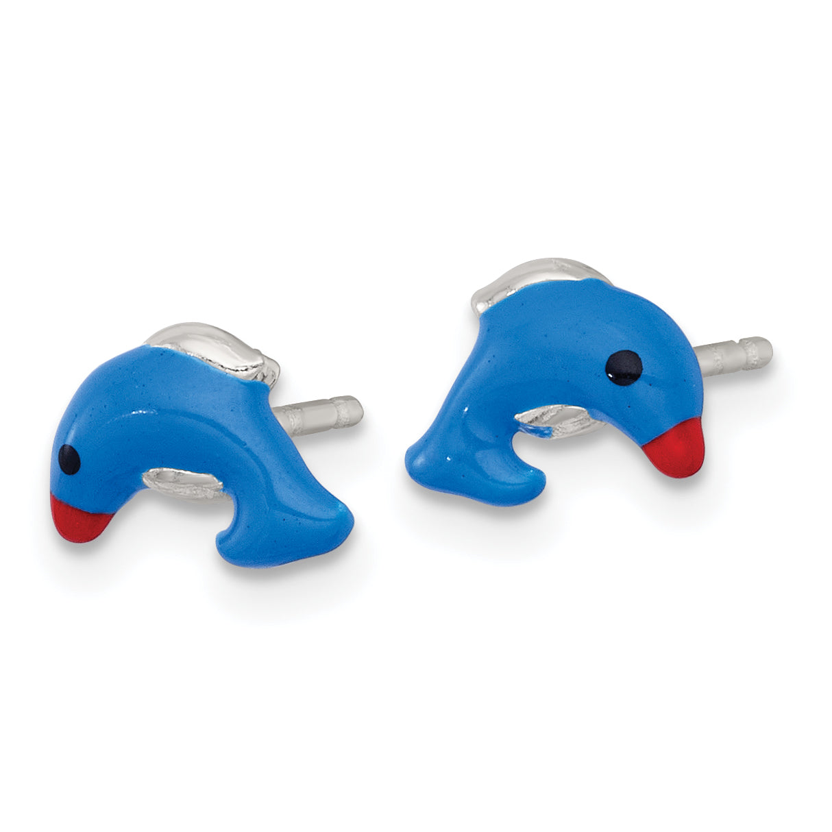 Sterling Silver Polished Blue/Red/Black Enameled Dolphin Childrens Post Earrings Secondary image