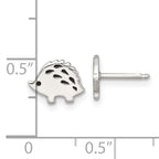 Sterling Silver Polished Black Enameled Porcupine Childrens Post Earrings