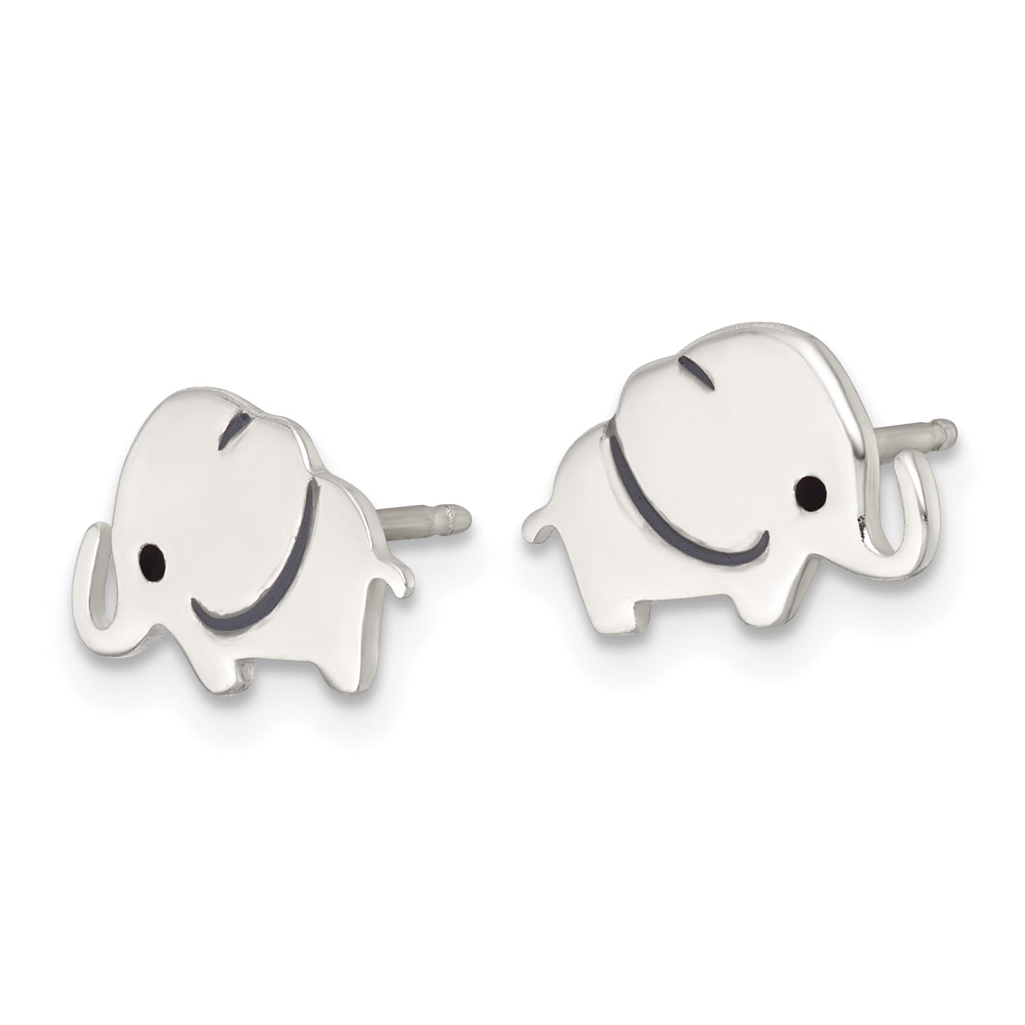 Sterling Silver Polished Black Enameled Elephant Childrens Post Earrings Secondary image