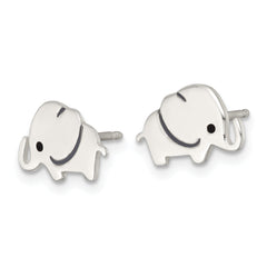 Sterling Silver Polished Black Enameled Elephant Childrens Post Earrings