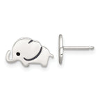 Sterling Silver Polished Black Enameled Elephant Childrens Post Earrings