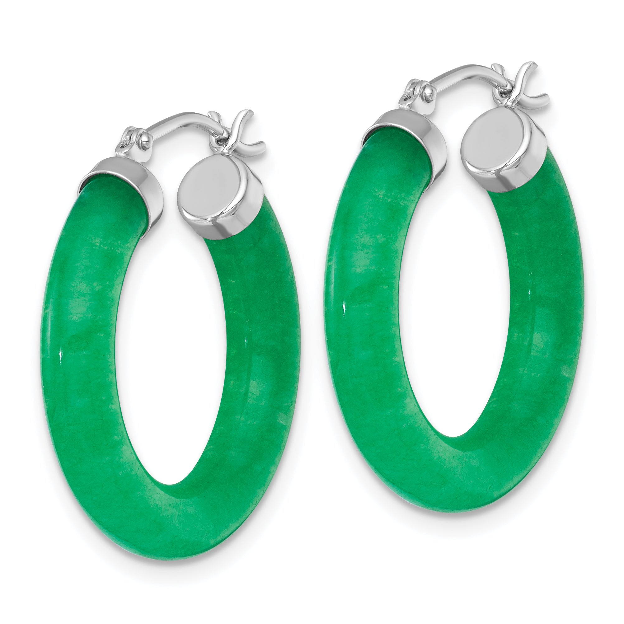 Sterling Silver Rhodium-plated Polished 4.3mm Dyed Jade Quartz Round Hoop Earrings Secondary image