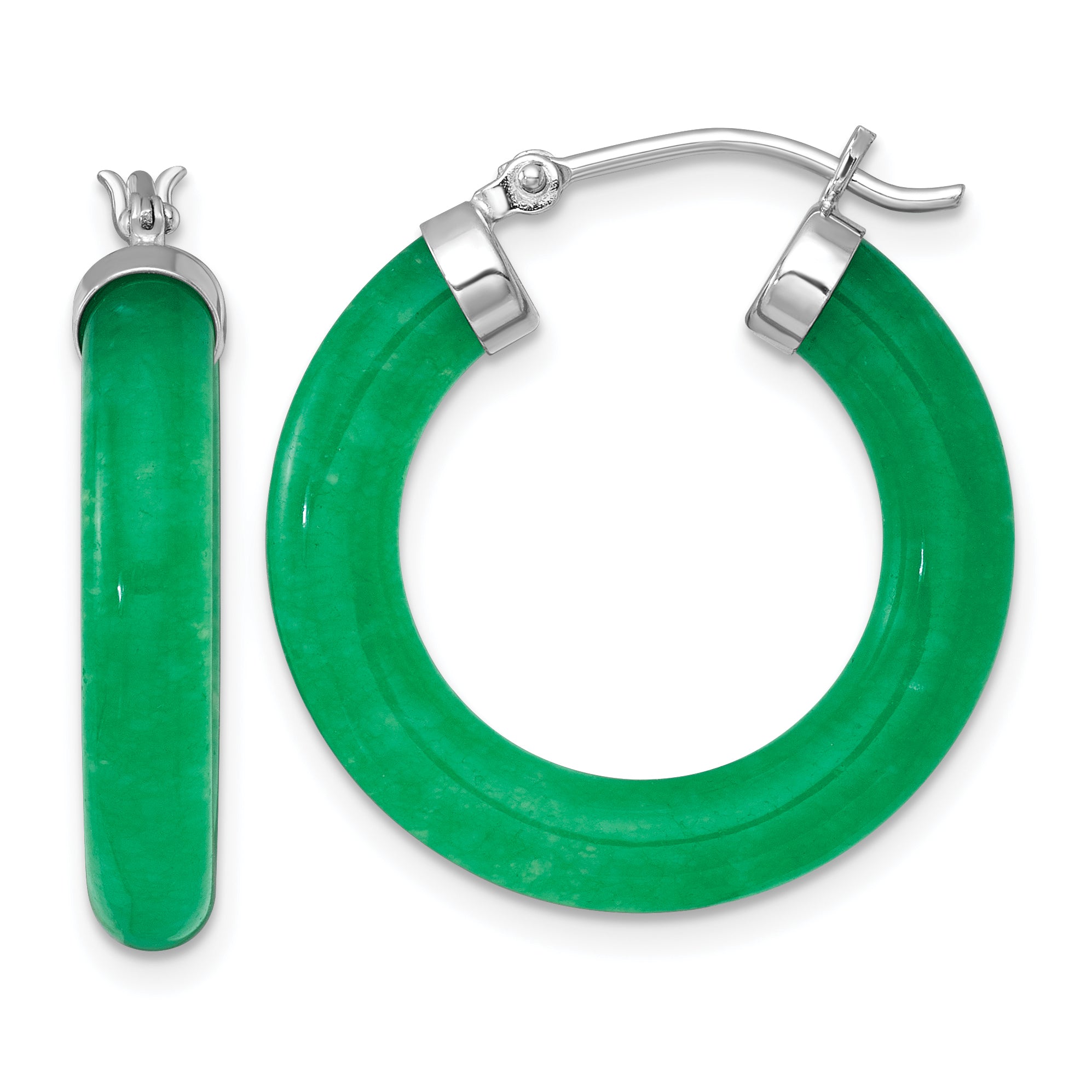 Sterling Silver Rhodium-plated Polished 4.3mm Dyed Jade Quartz Round Hoop Earrings Main image