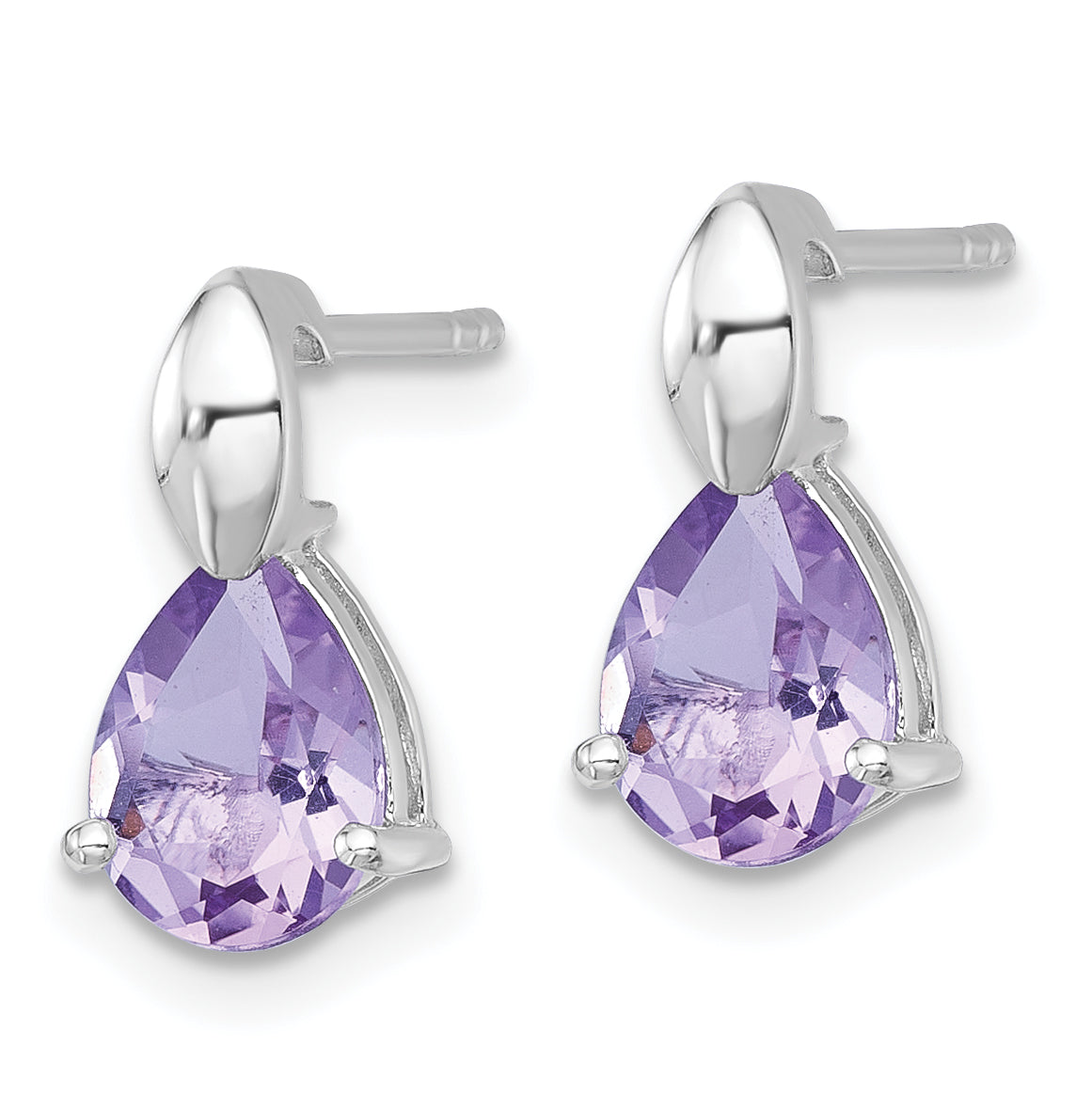 Sterling Silver Rhodium-plated Polished Pear Amethyst Teardrop Post Earrings