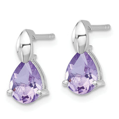 Sterling Silver Rhodium-plated Polished Pear Amethyst Teardrop Post Earrings