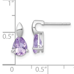 Sterling Silver Rhodium-plated Polished Pear Amethyst Teardrop Post Earrings