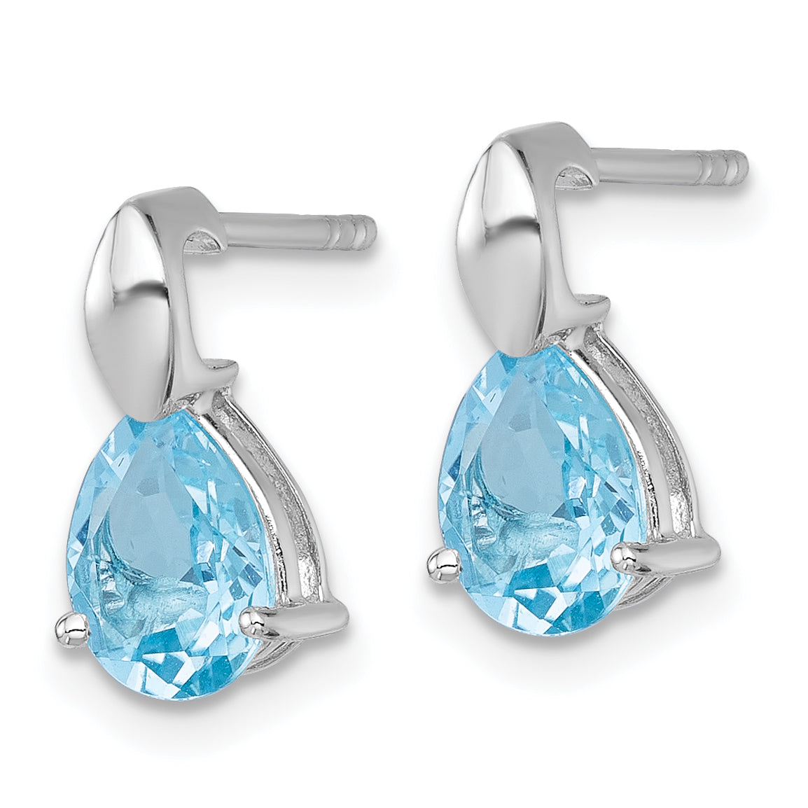 Sterling Silver Rhodium-plated Polished Pear Blue Topaz Teardrop Post Earrings Secondary image