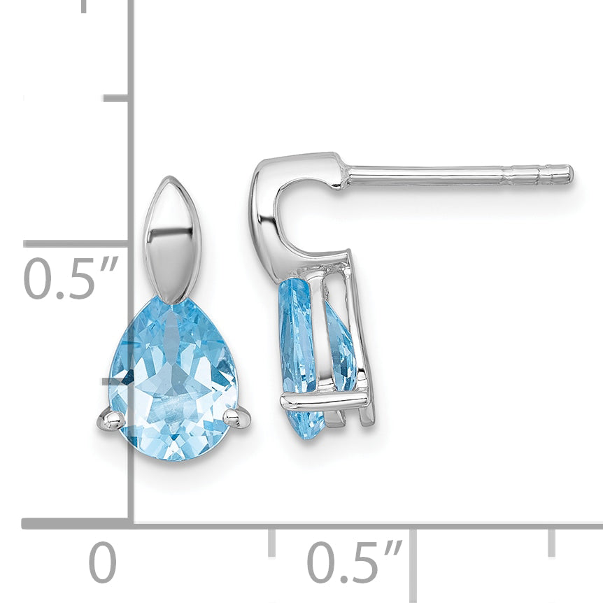 Sterling Silver Rhodium-plated Polished Pear Blue Topaz Teardrop Post Earrings