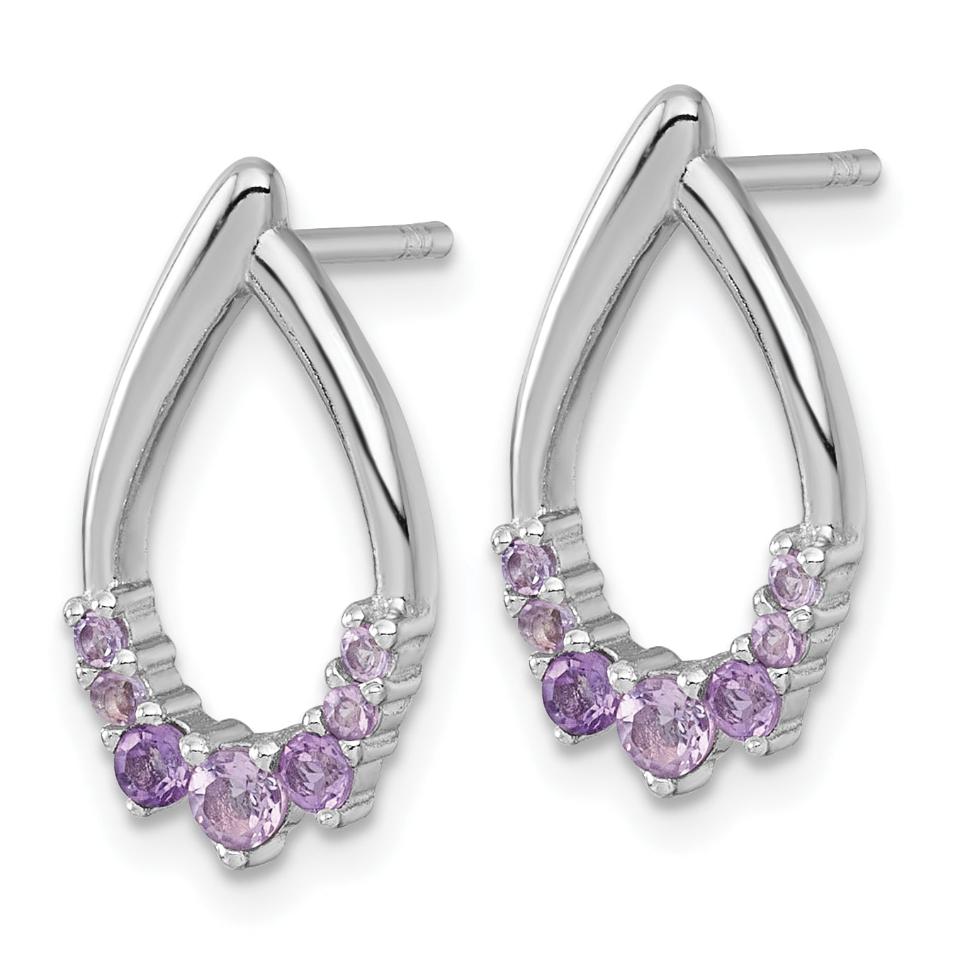 Sterling Silver Rhodium-plated Polished Amethyst Teardrop Post Earrings Secondary image