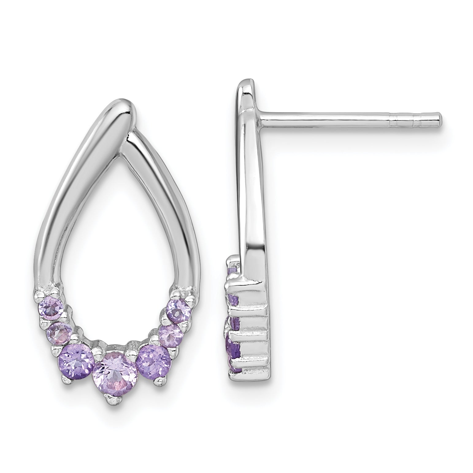 Sterling Silver Rhodium-plated Polished Amethyst Teardrop Post Earrings Main image