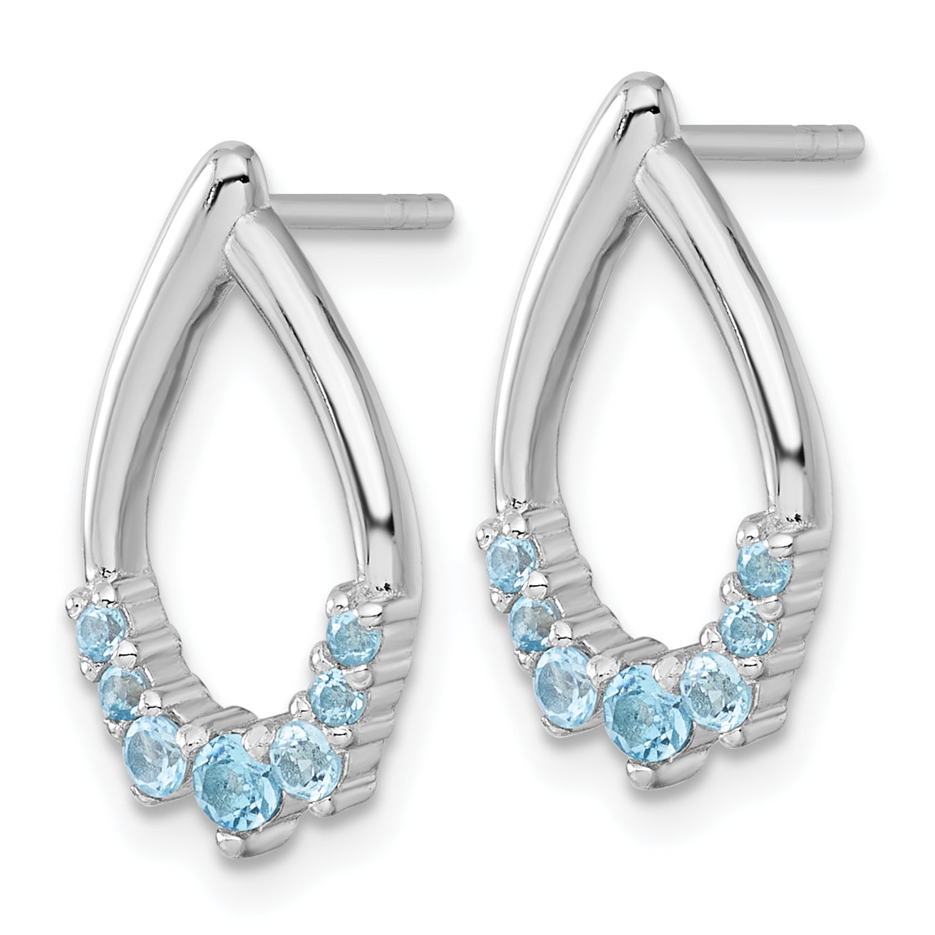 Sterling Silver Rhodium-plated Polished Swiss Blue Topaz Teardrop Post Earrings Secondary image