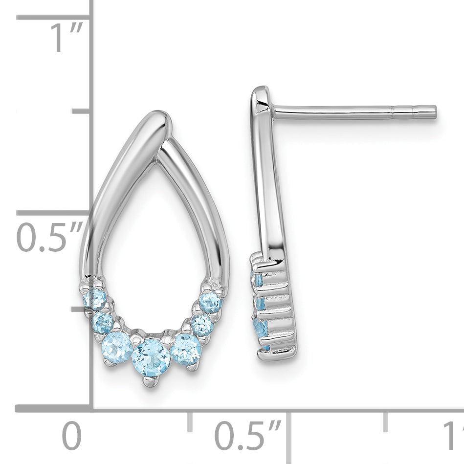 Sterling Silver Rhodium-plated Polished Swiss Blue Topaz Teardrop Post Earrings