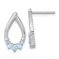 Sterling Silver Rhodium-plated Polished Swiss Blue Topaz Teardrop Post Earrings