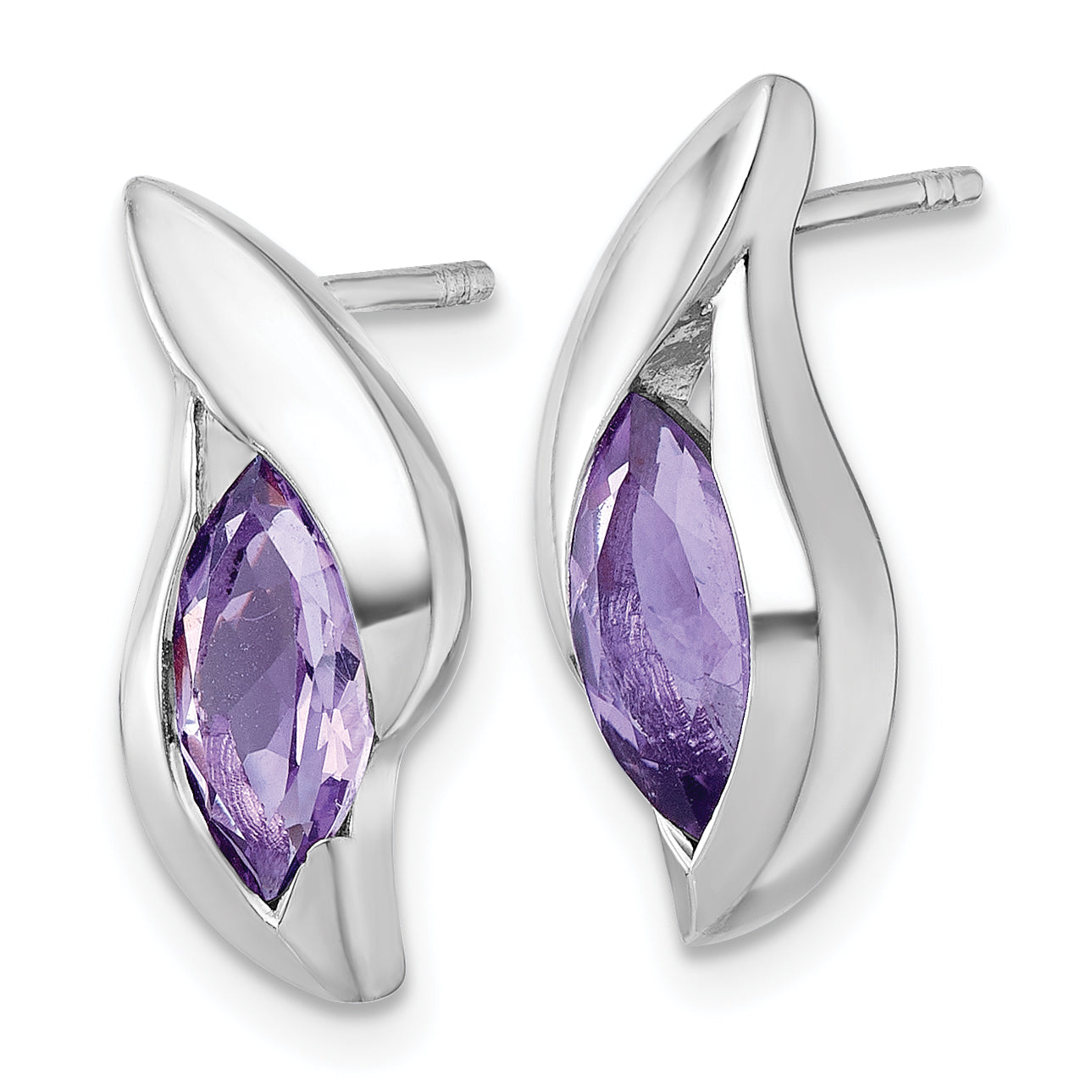 Sterling Silver Rhodium-plated Polished Marquise Amethyst Drop Post Earrings Secondary image
