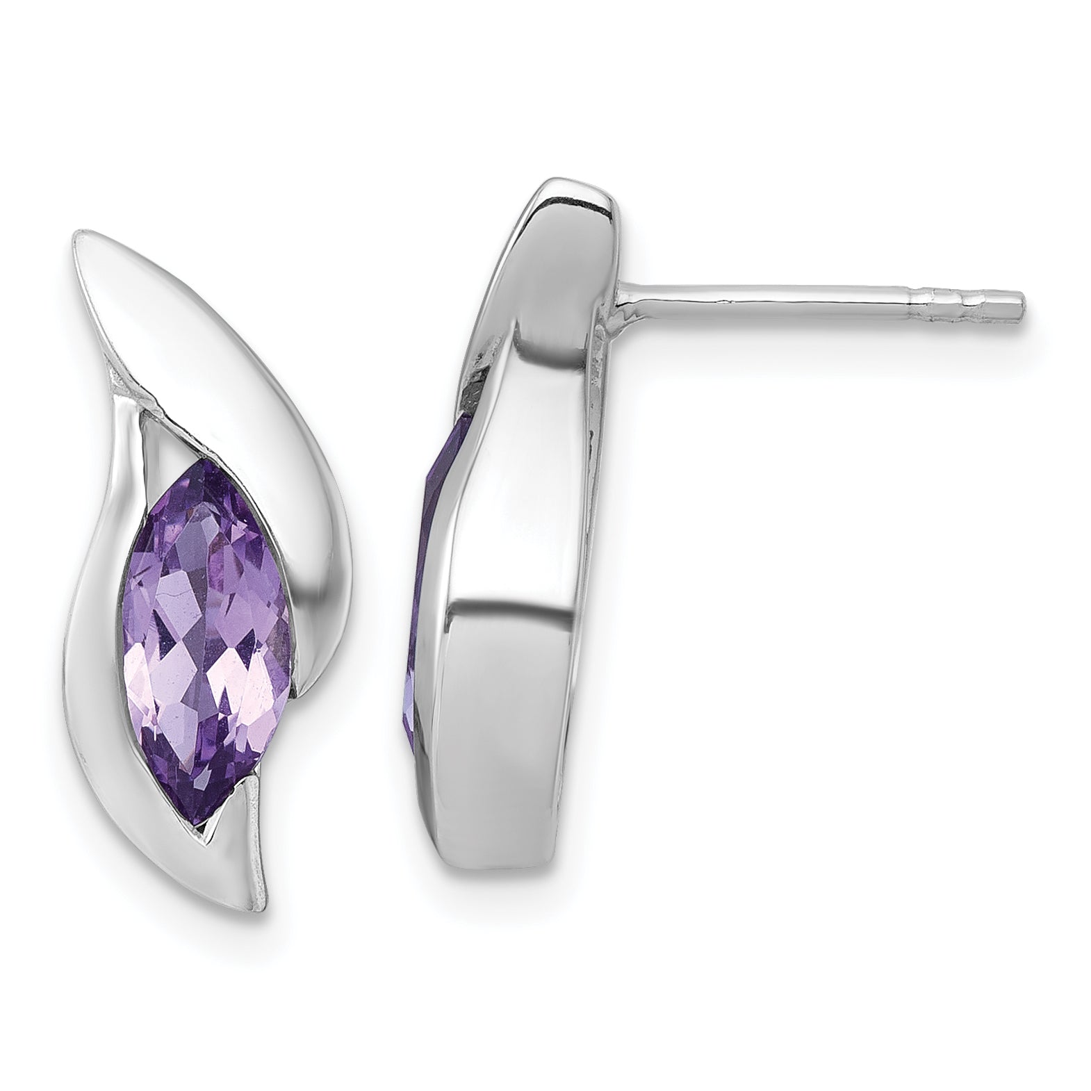 Sterling Silver Rhodium-plated Polished Marquise Amethyst Drop Post Earrings Main image