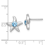 Sterling Silver Rhodium-plated Polished Round Light Swiss Blue Topaz Starfish Post Earrings