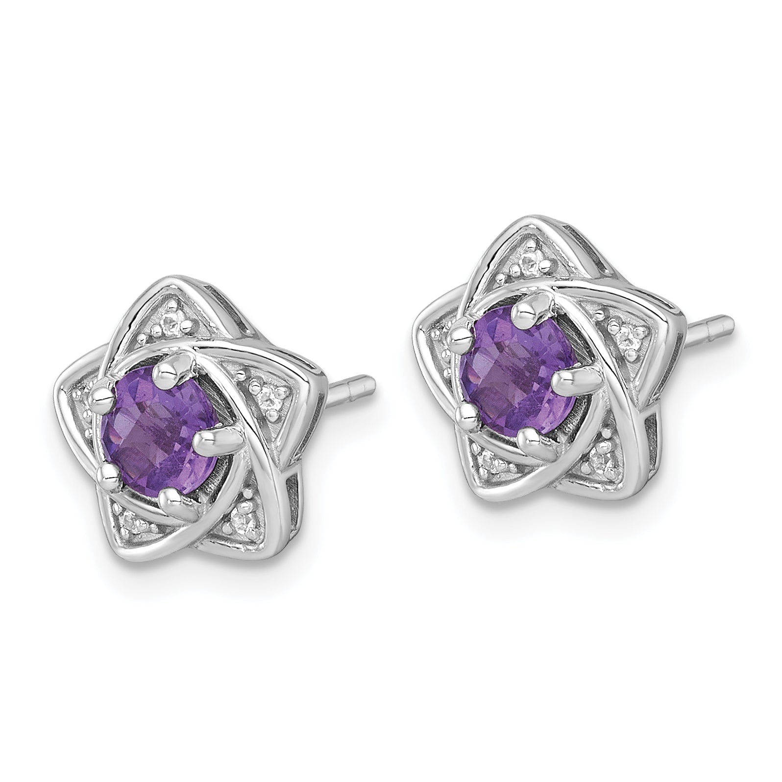 Sterling Silver Rhodium-plated Polished Amethyst and White Topaz Star Post Earrings Secondary image