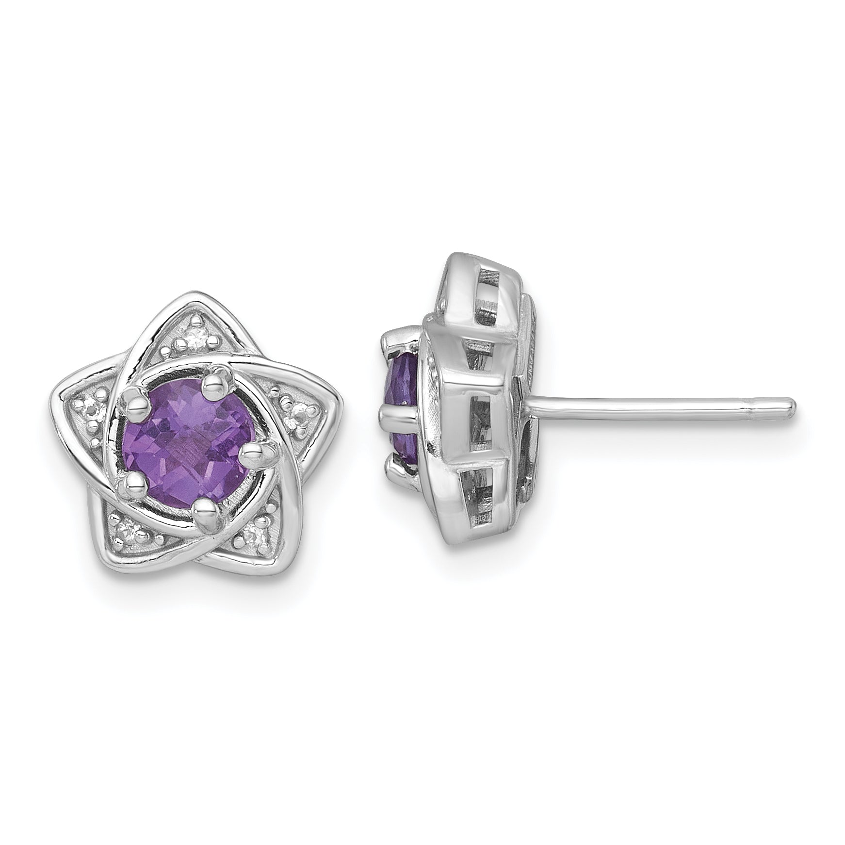 Sterling Silver Rhodium-plated Polished Amethyst and White Topaz Star Post Earrings Main image