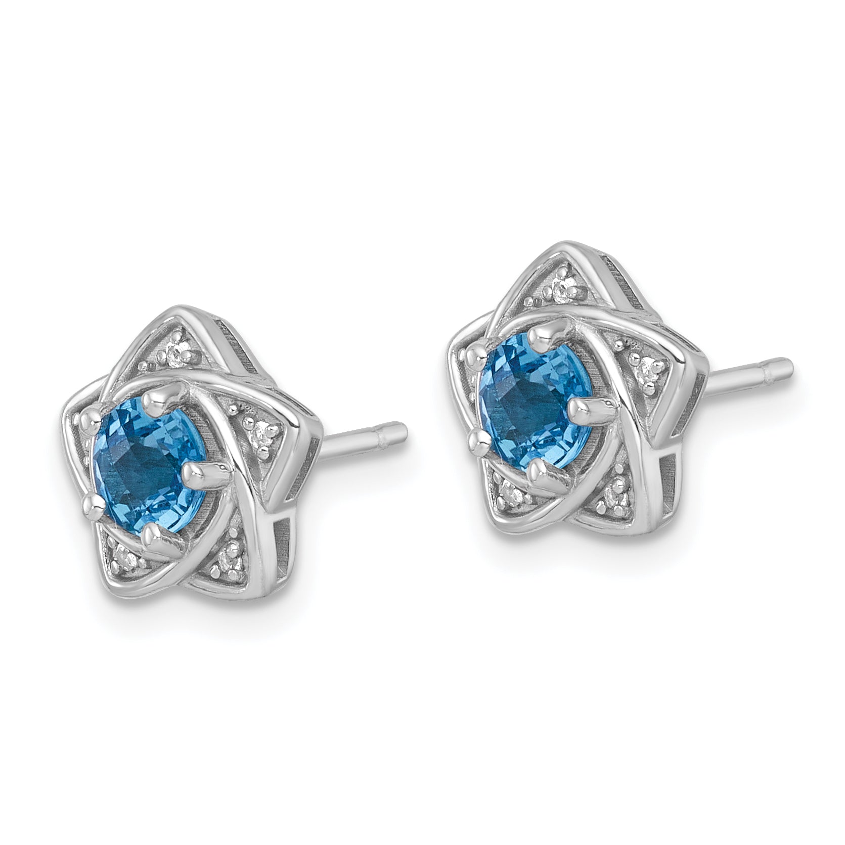 Sterling Silver Rhodium-plated Polished Round Light Swiss Blue and White Topaz Star Post Earrings Secondary image