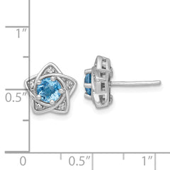 Sterling Silver Rhodium-plated Polished Round Light Swiss Blue and White Topaz Star Post Earrings