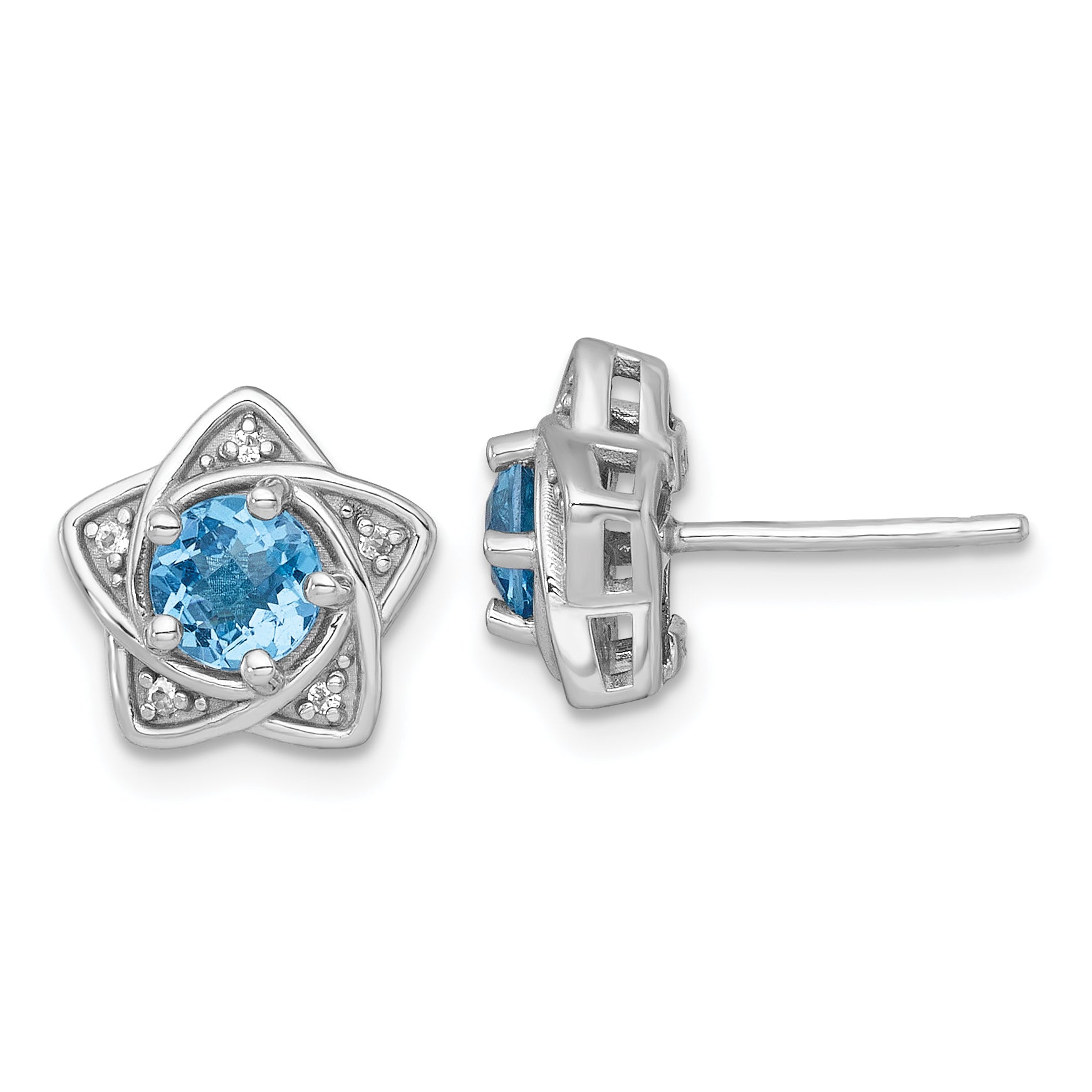 Sterling Silver Rhodium-plated Polished Round Light Swiss Blue and White Topaz Star Post Earrings Main image