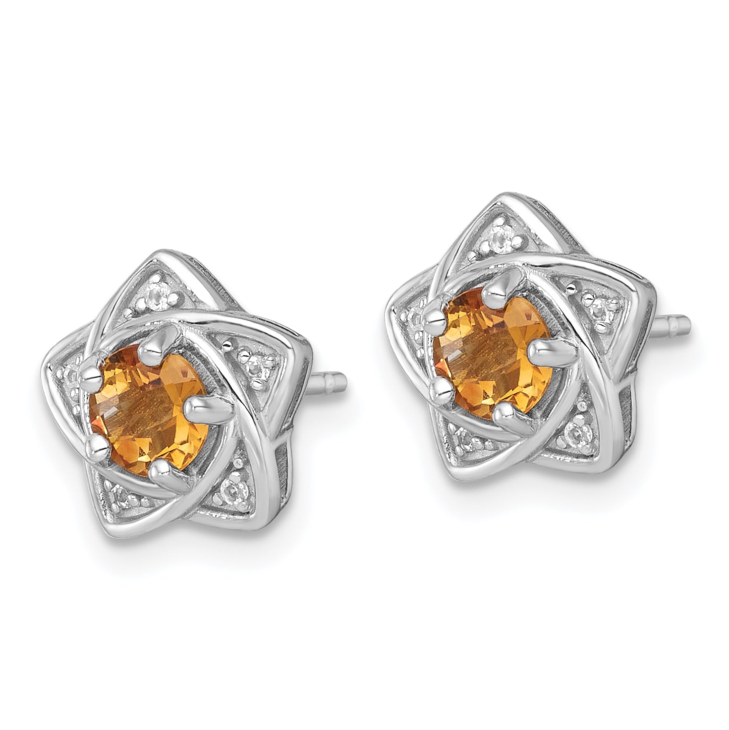 Sterling Silver Rhodium-plated Polished Citrine and White Topaz Star Post Earrings Secondary image