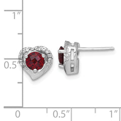 Sterling Silver Rhodium-plated Polished Garnet and White Topaz Heart Post Earrings