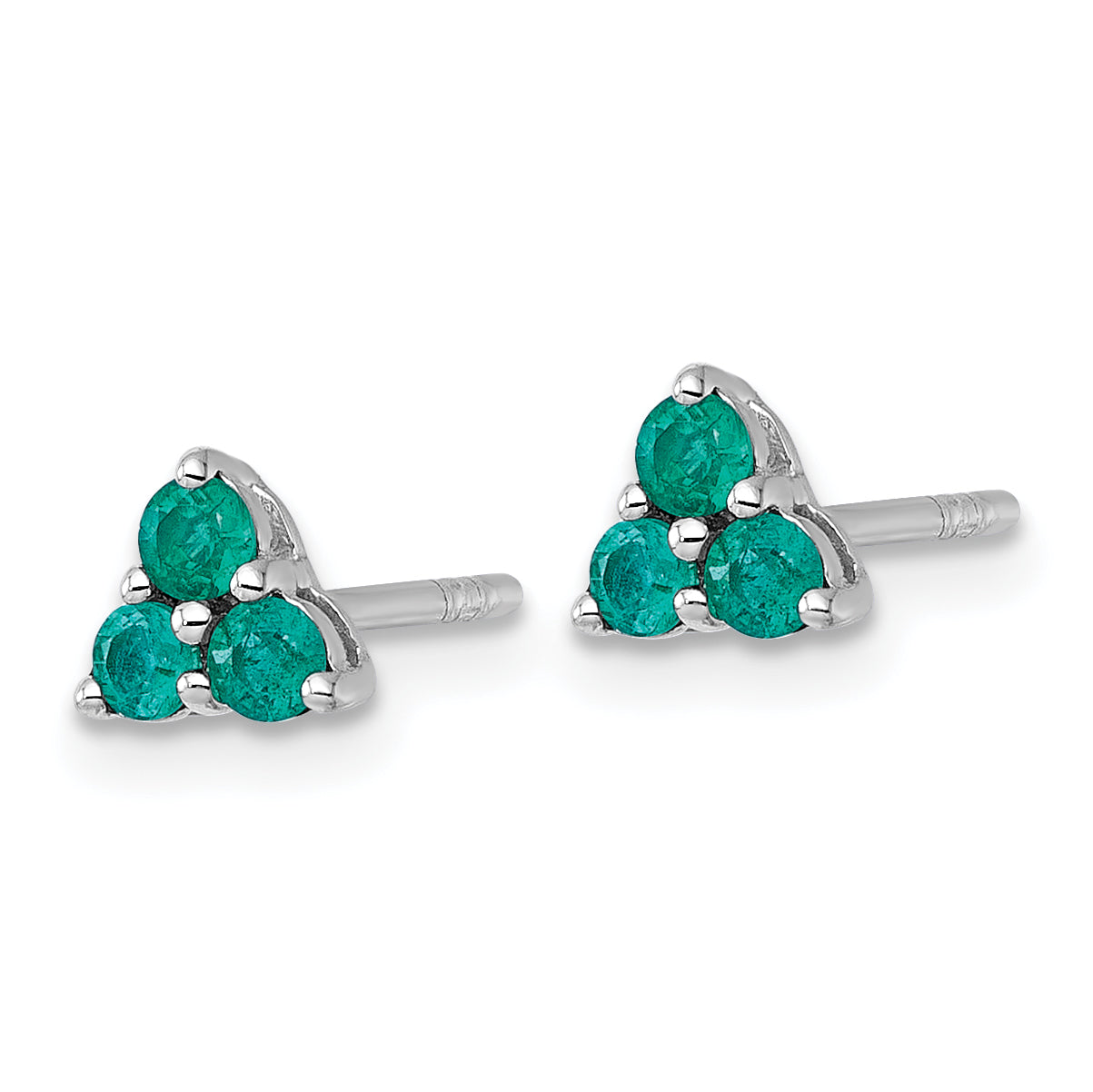 Sterling Silver Rhodium-plated Polished Three Round Emeralds Post Earrings