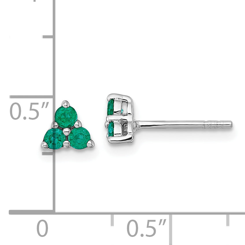Sterling Silver Rhodium-plated Polished Three Round Emeralds Post Earrings