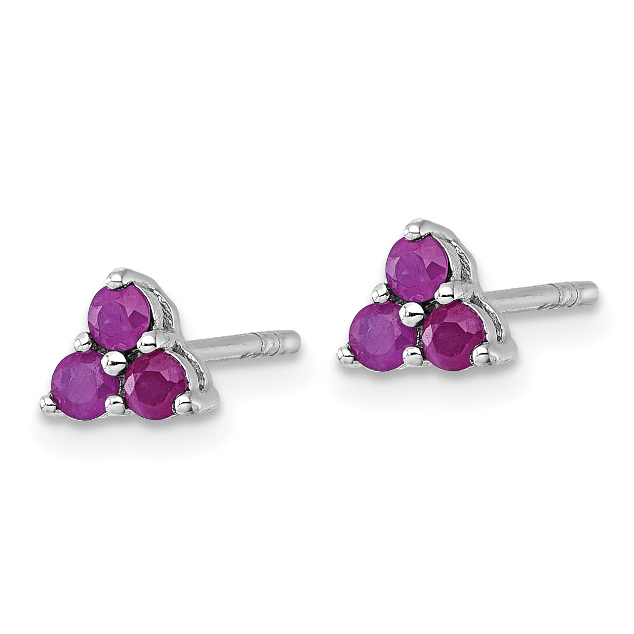 Sterling Silver Rhodium-plated Polished Three Round Ruby Post Earrings