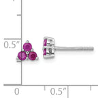 Sterling Silver Rhodium-plated Polished Three Round Ruby Post Earrings